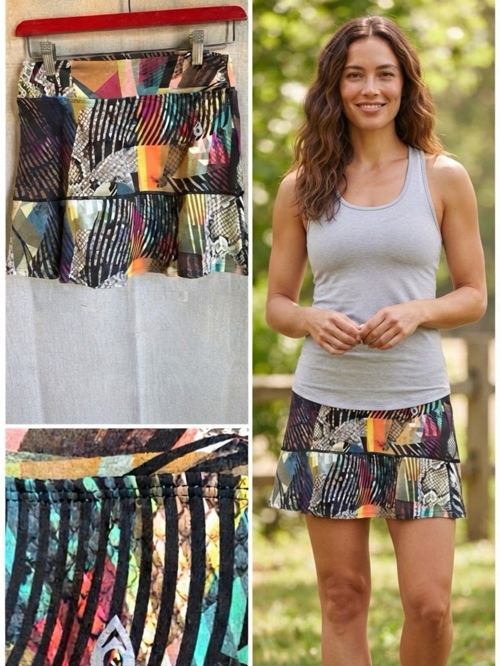 Dona Jo Athletic Stretchy Skort Aline Skirt Playful Multicolor XS Tennis Golf